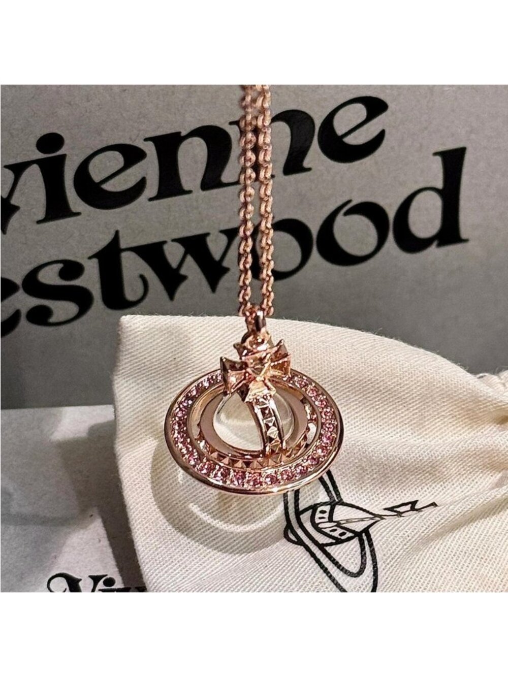 Vivienne Westwood Rose Gold Necklace with Pink Accents